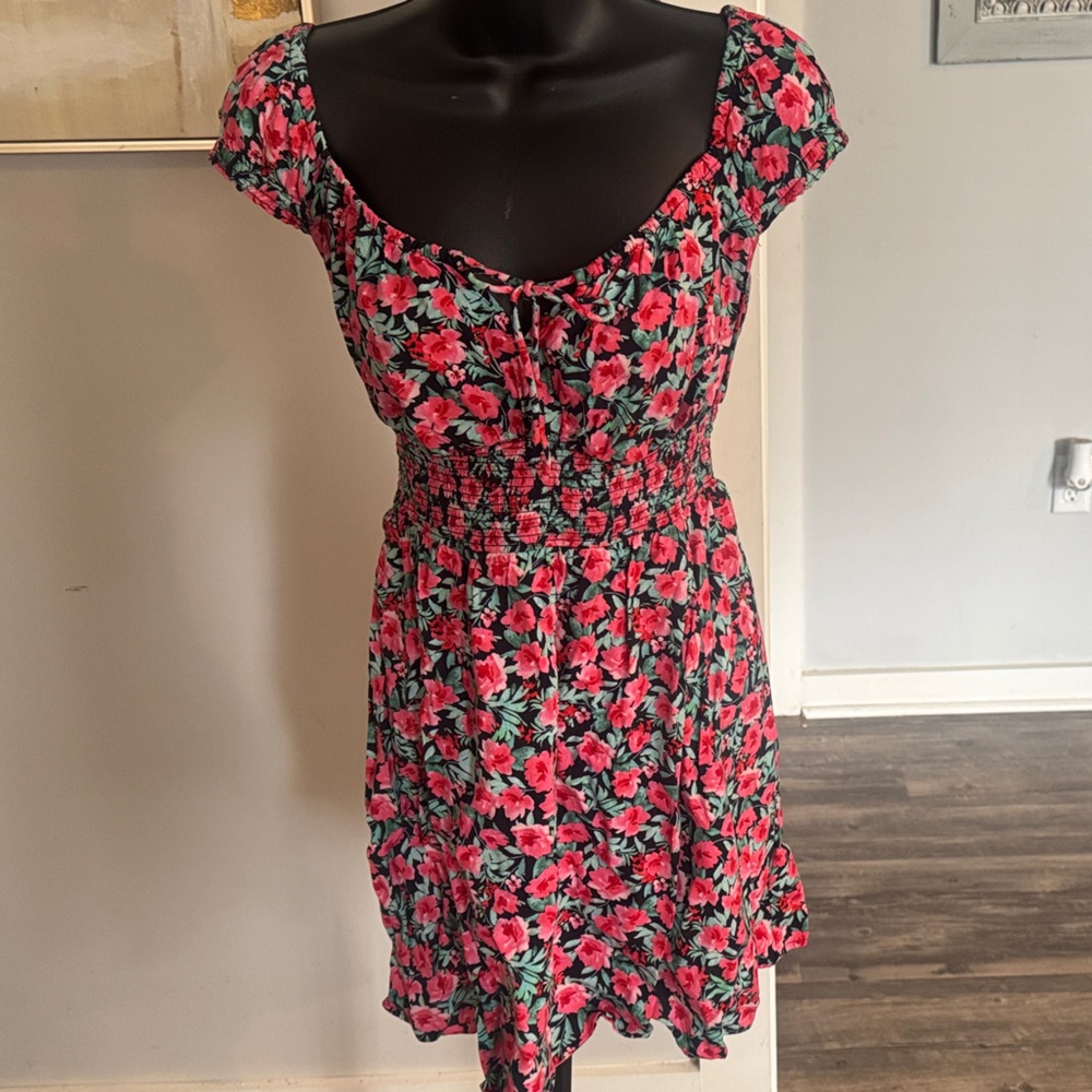 Old Navy Red and Green Floral Mini Dress